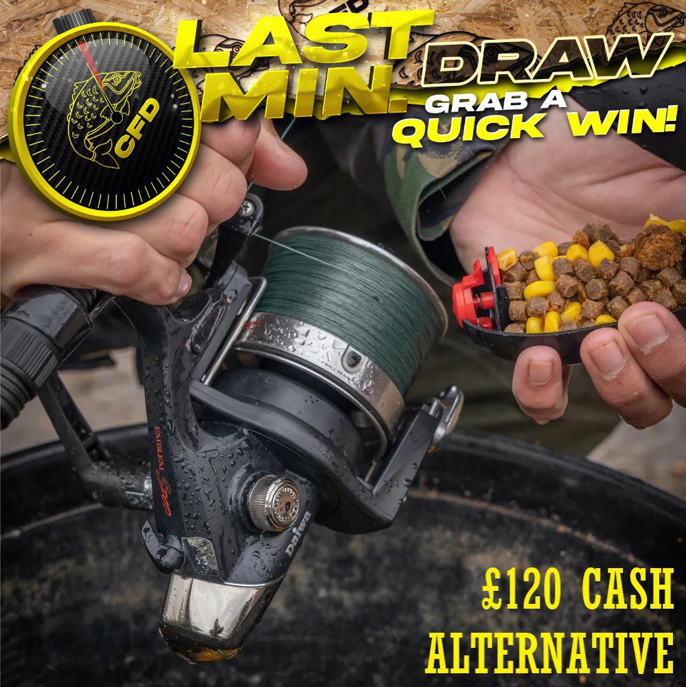 Last Min. Draw – Daiwa Emblem Spod Reel or £120 Cash – Carp Fishing Draws