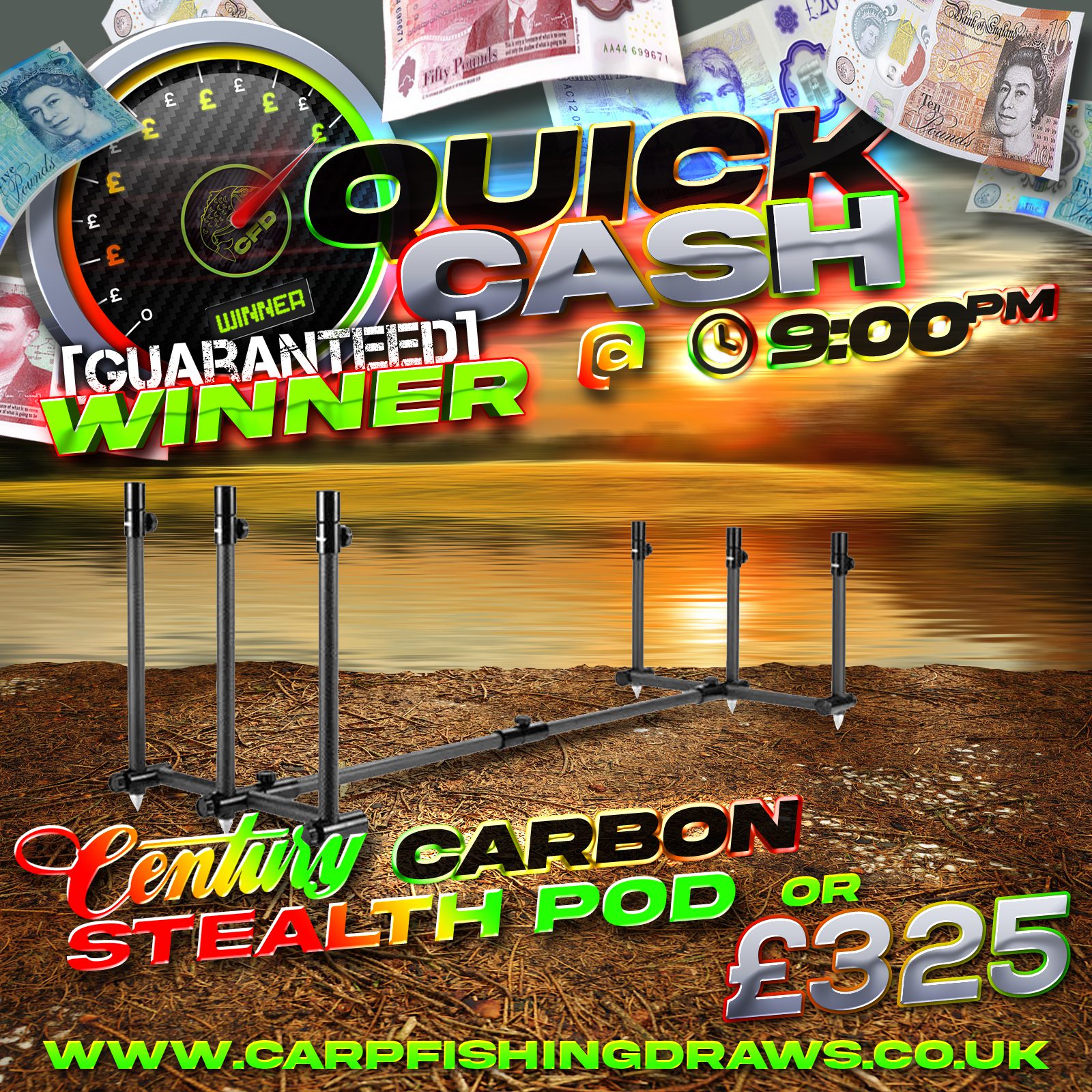 Quick Cash Draw - Win £325 tax-free cash or Century Carbon Stealth Pod 2 Piece