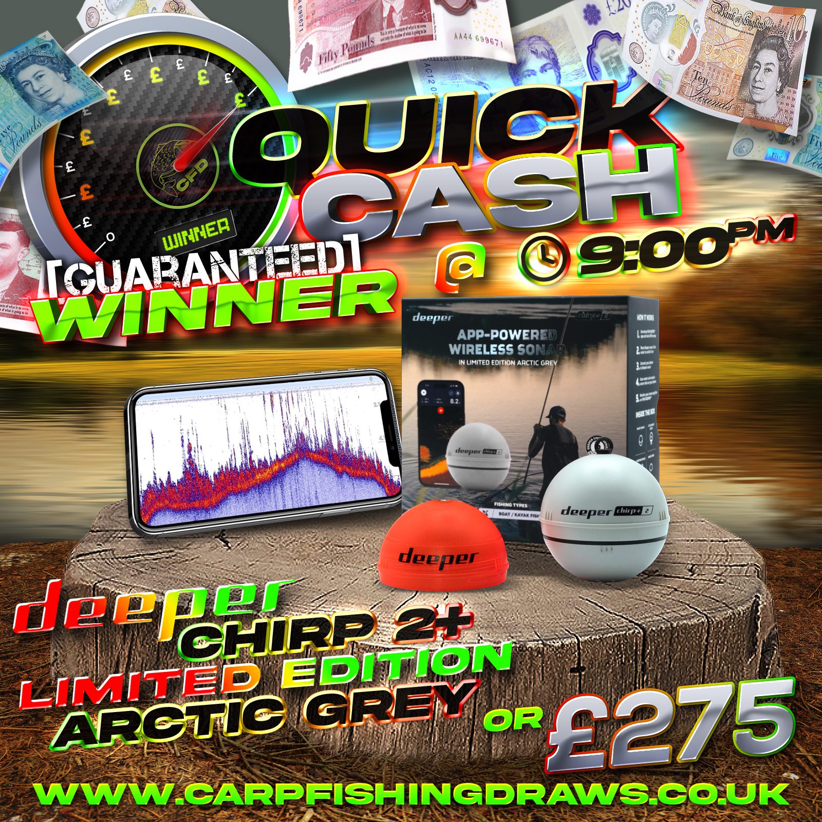 Quick Cash Draw - Win £275 tax-free cash or Deeper CHIRP+2 Limited Edition in Arctic Grey