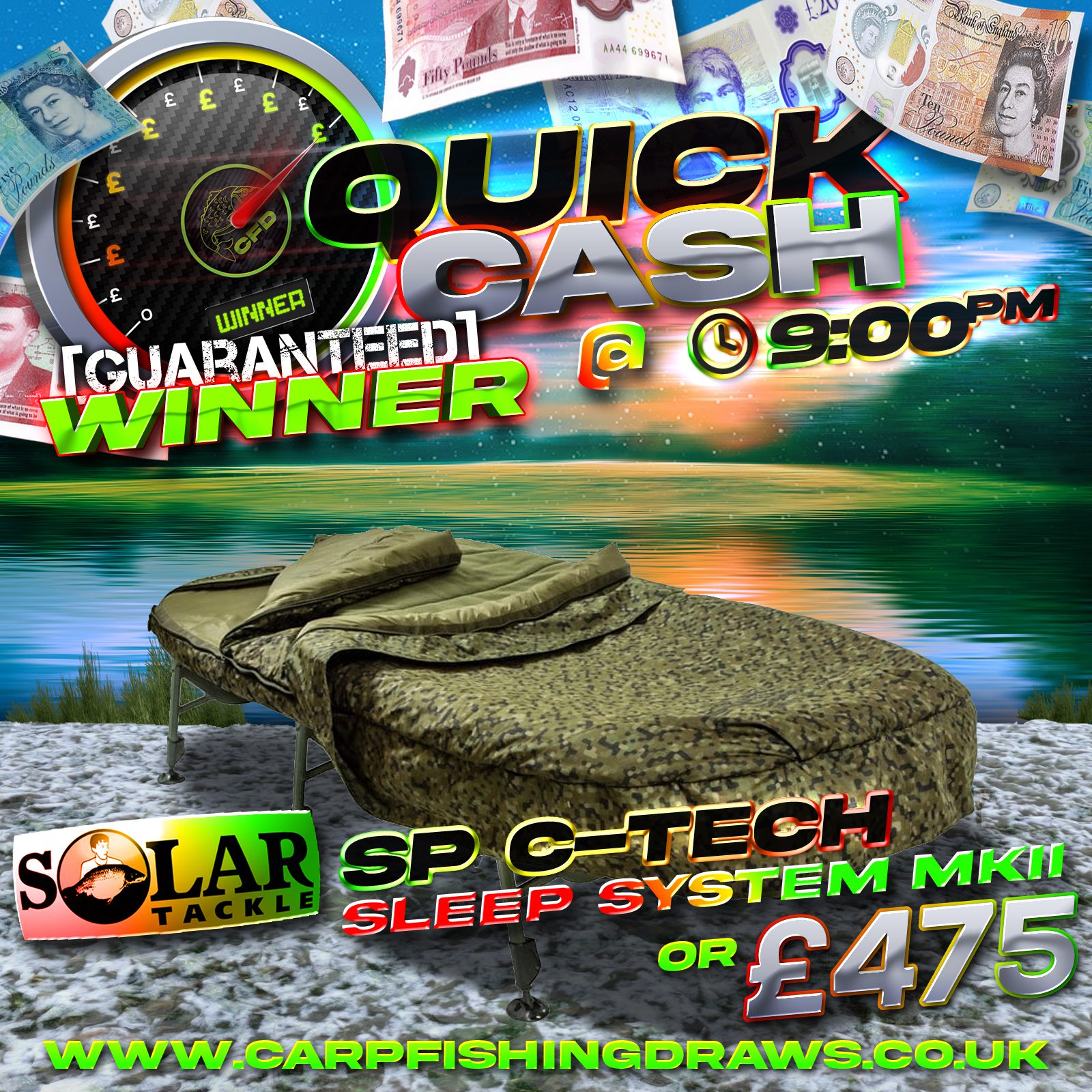 Quick Cash Draw - Win £475 tax-free cash or Solar Tackle - Sp C-Tech Memory Foam Sleep System MkII