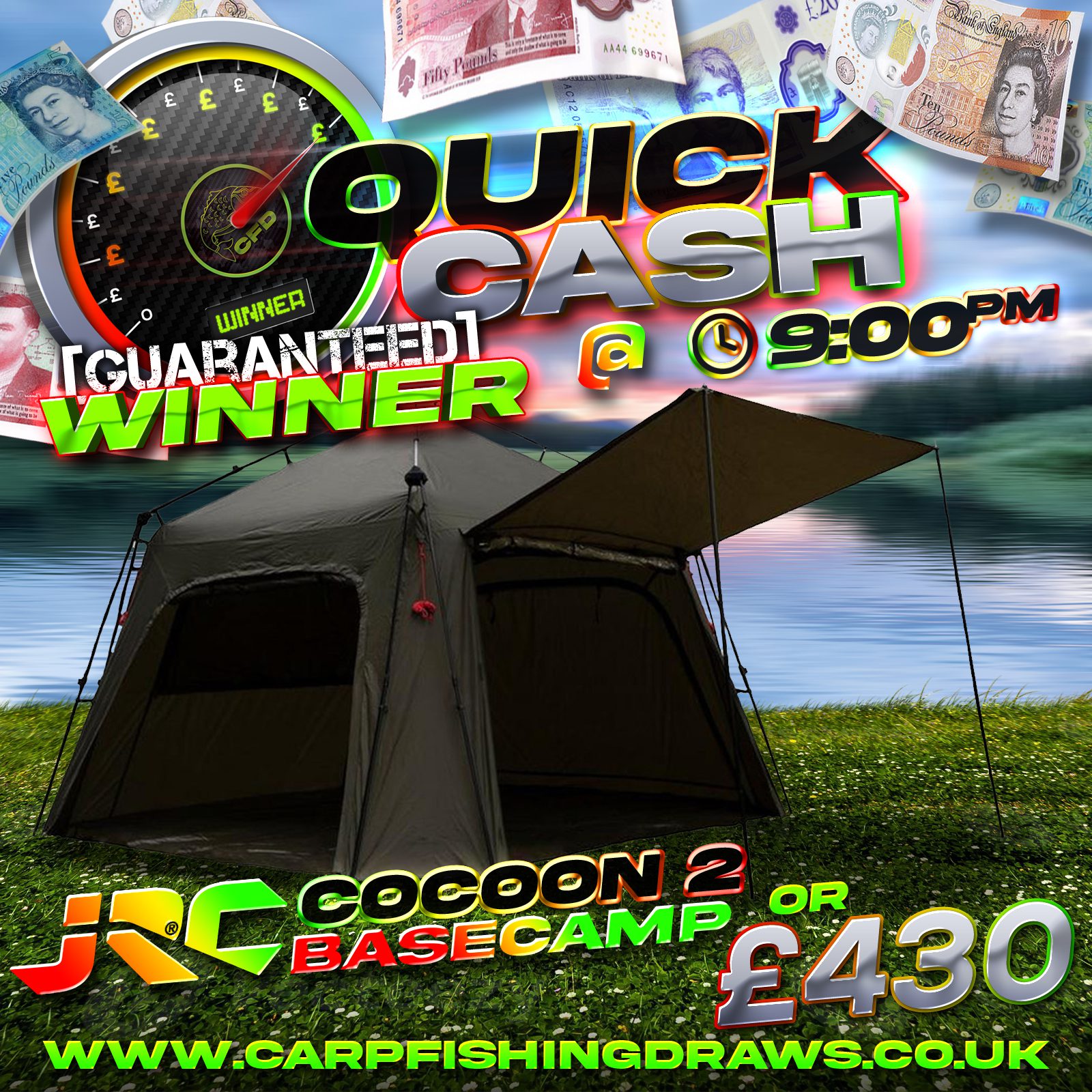 Quick Cash Draw - Win Β£430 tax-free cash or JRC Cocoon II Basecamp