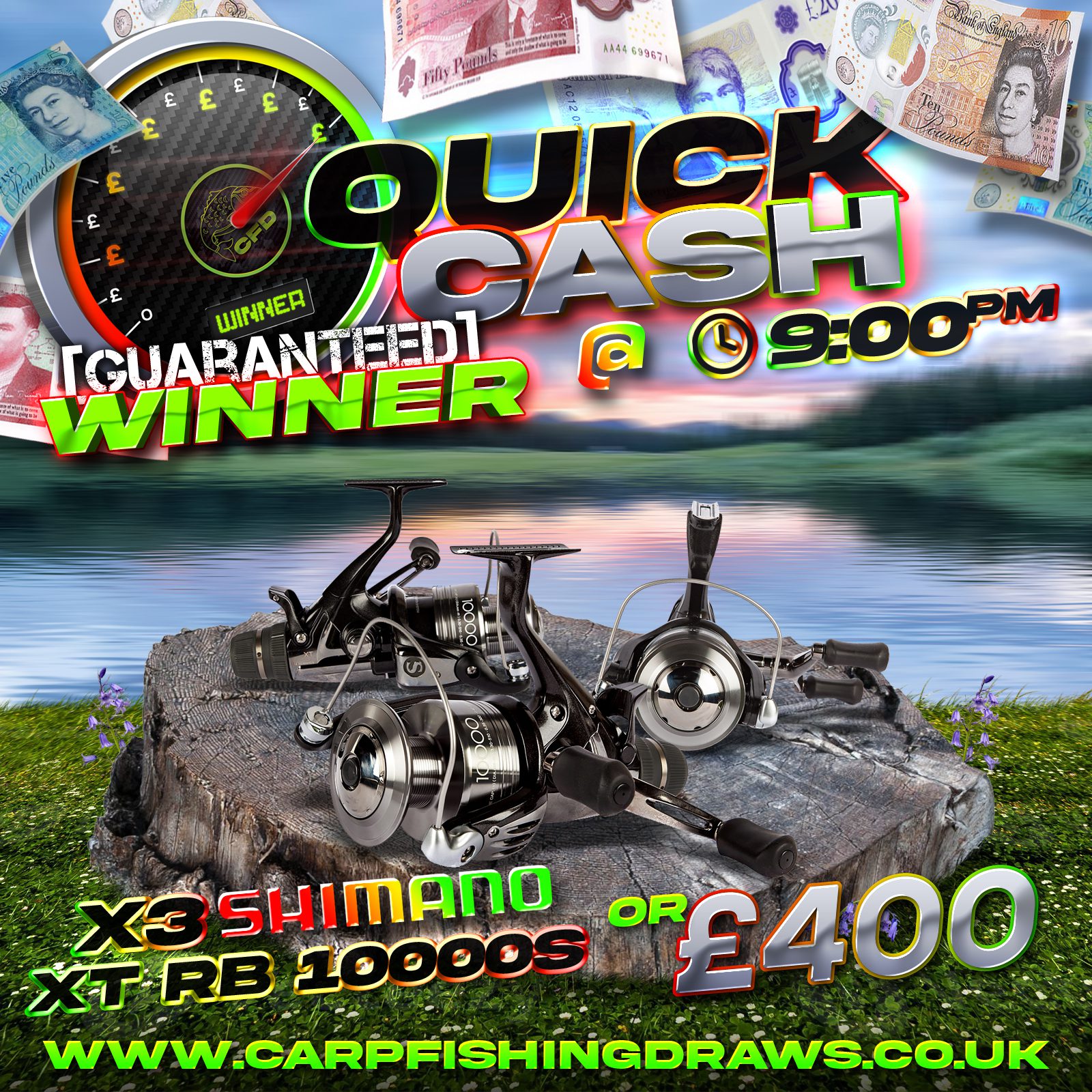 Quick Cash Draw - Win £400 tax-free cash or 3x Shimano Baitrunner XT RB Reel's