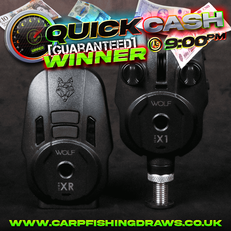 🏦⏳ Quick Cash Draw - Win £350 tax-free cash or Wolf X1 Bite Alarm 3 Rod set & XR HUBB