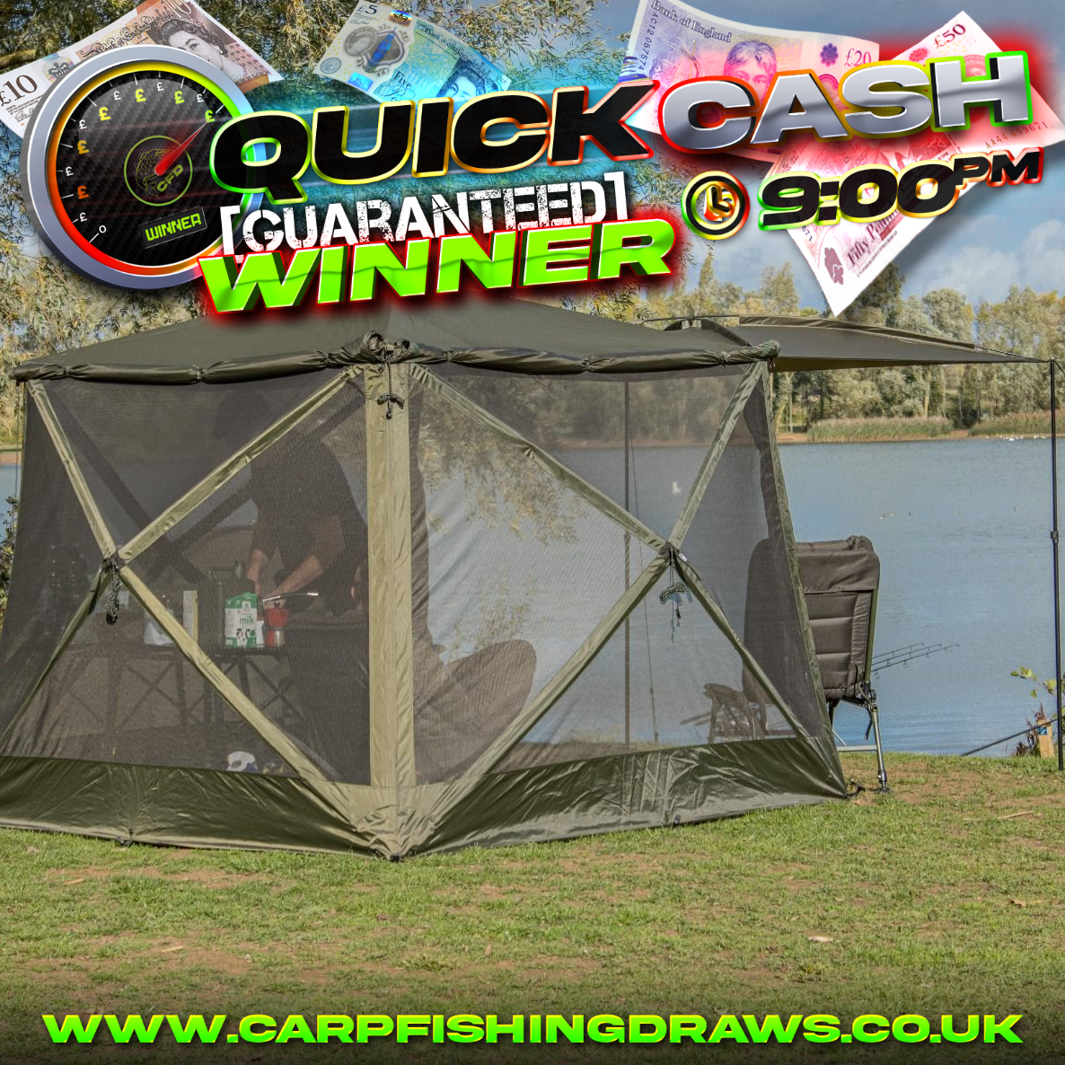 ⏲️💰 Quick Cash Draw - Win £350 tax-free cash or Solar Sp Cube Shelter Green Mk11
