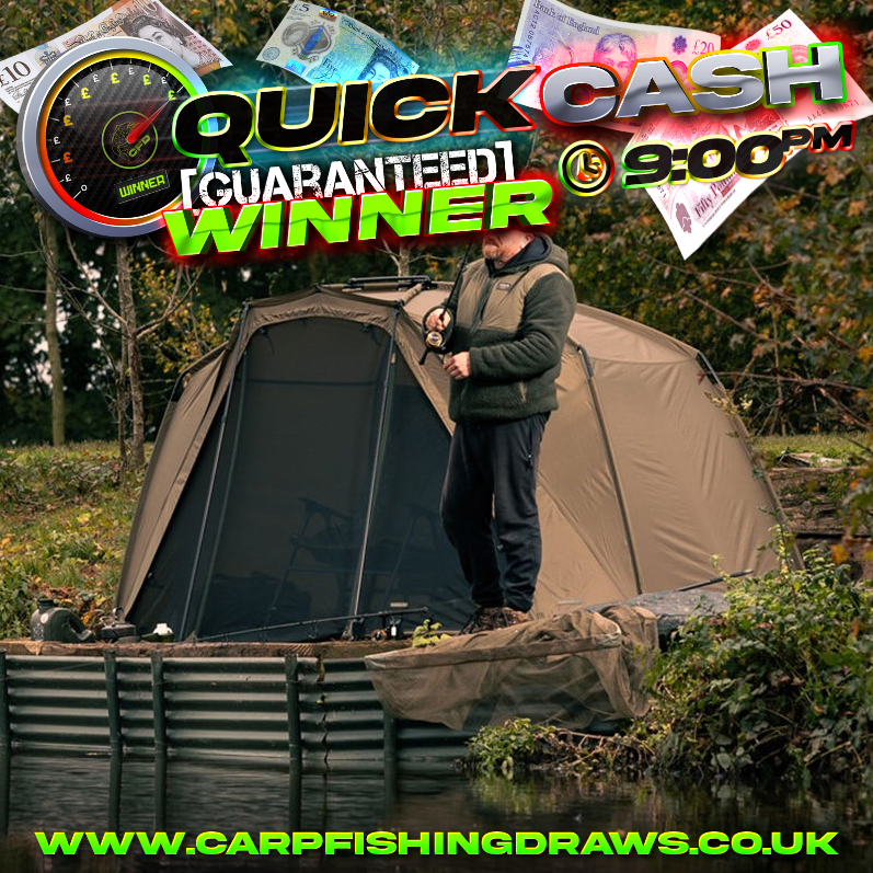 ⏲️💰 Quick Cash Draw - Win £425 tax-free cash or Trakker Tempest 150 Bivvy