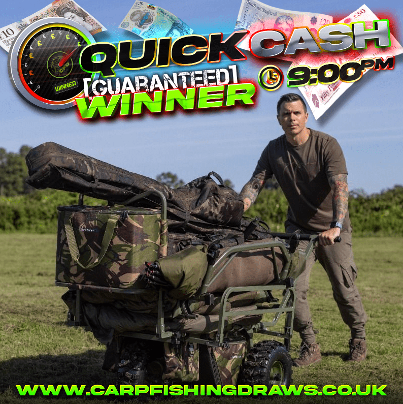 🏦💰 Quick Cash Draw - Win £375 tax-free cash or Carp Porter Big Boy Tri Porter Deluxe TT Barrow