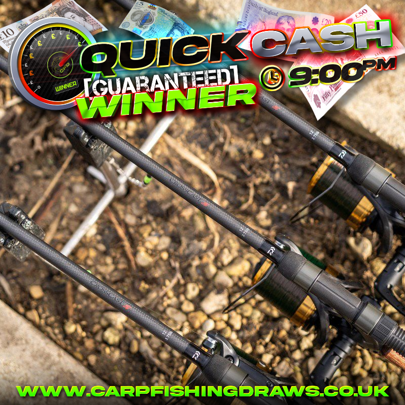 Quick Cash Draw - Win £425 tax-free cash or 3x Daiwa Crosscast Z Carp Rods (Any Size)