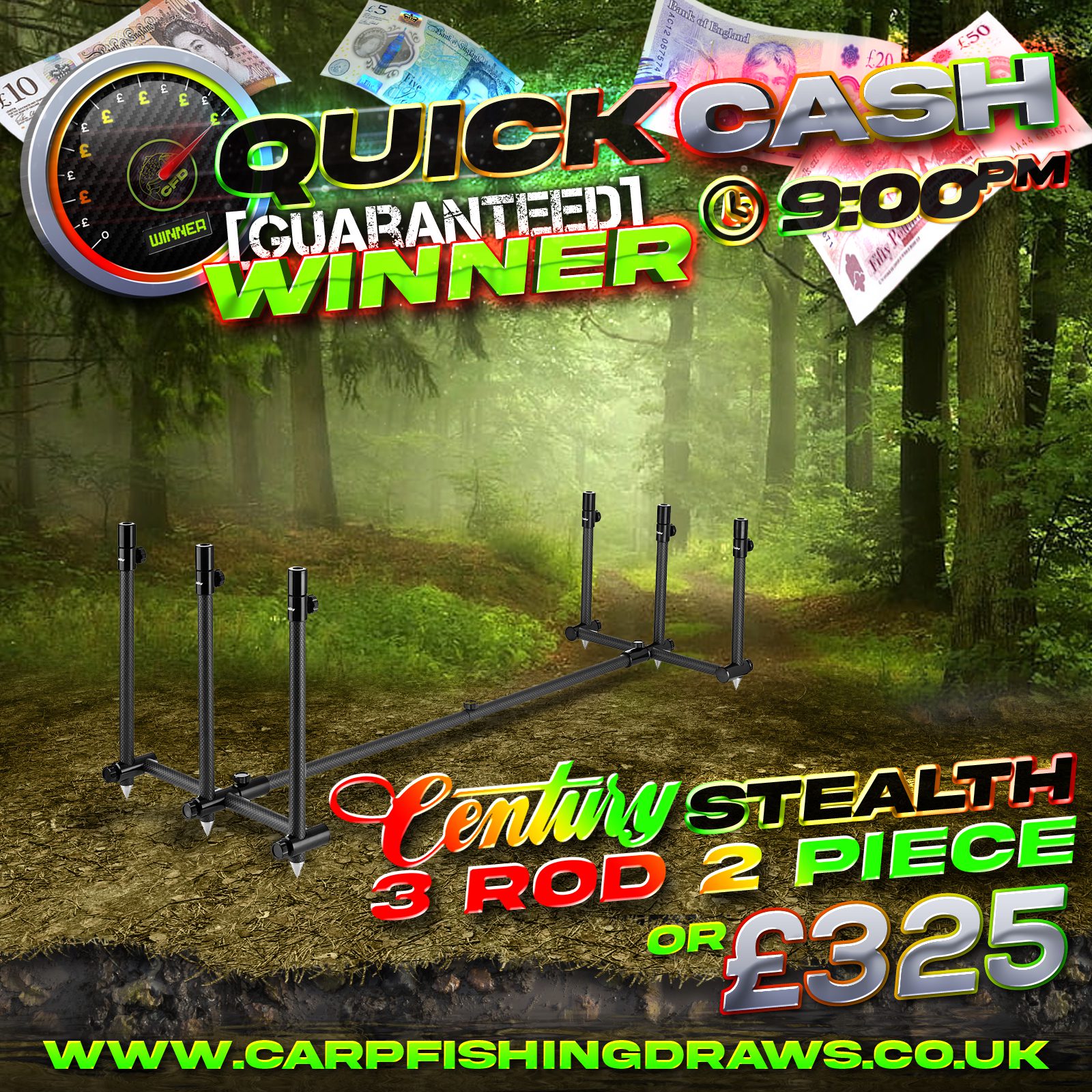 Quick Cash Draw - Win £325 tax-free cash or Century Carbon Stealth Pod 2 Piece