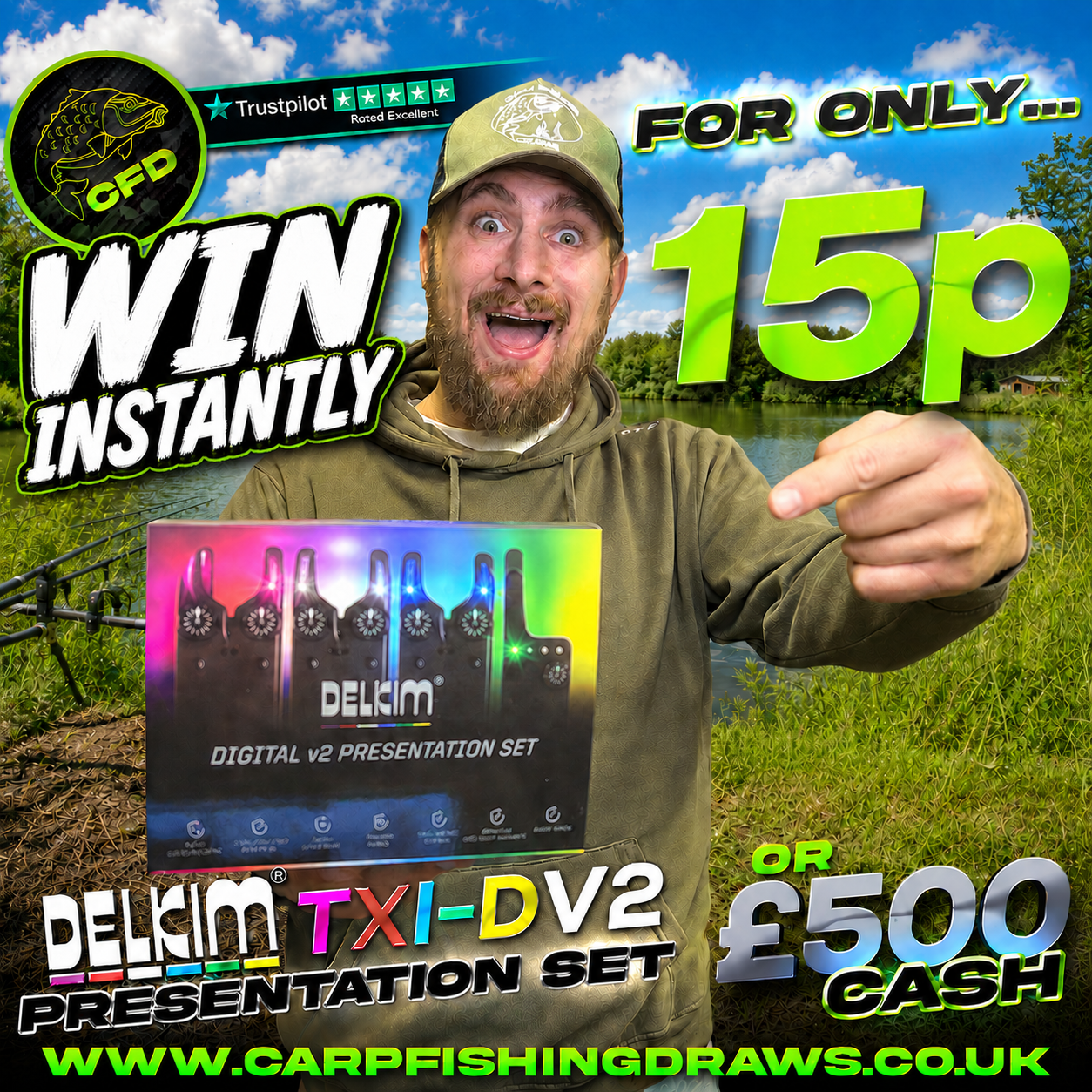 🚨 Win Delkims Txi-D v2 Bite Alarm Sets or £500 cash INSTANTLY for just 15p!