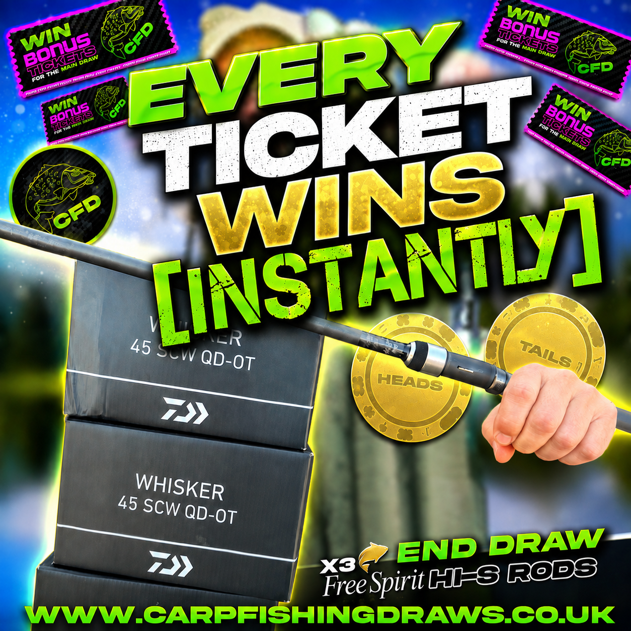 Last Min. EVERY TICKET WINS INSTANTLY Odds Booster – Win entries on the 50/50 draw INSTANTLY – END DRAW FOR 10x TICKETS
